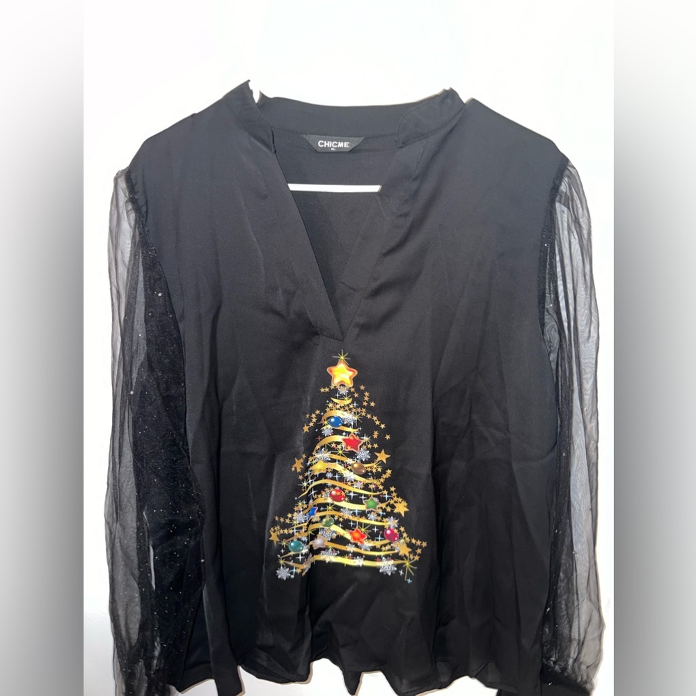 NWOT chicme long sleeve black christmas tree top